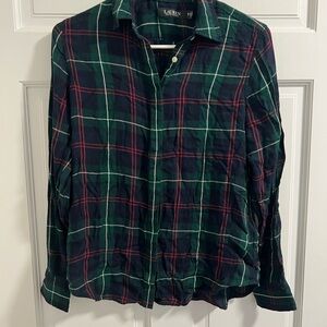 Lauren Ralph Lauren Green and Red Plaid Button Down Shirt